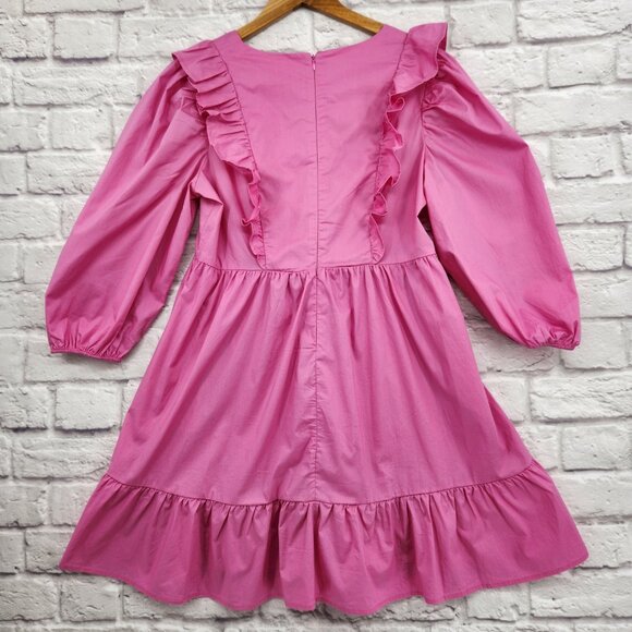 KARLIE Pink Poplin Ruffle Tier Dress Cotton Size Medium - Picture 7 of 14